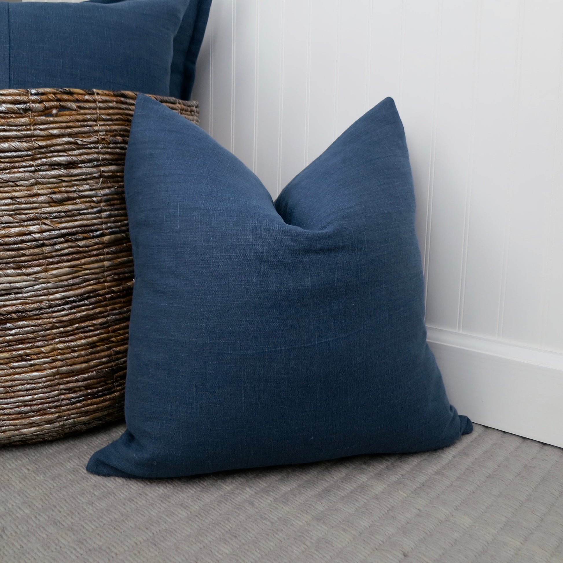 Navy Blue Linen Pillow Cover - Throw Pillows