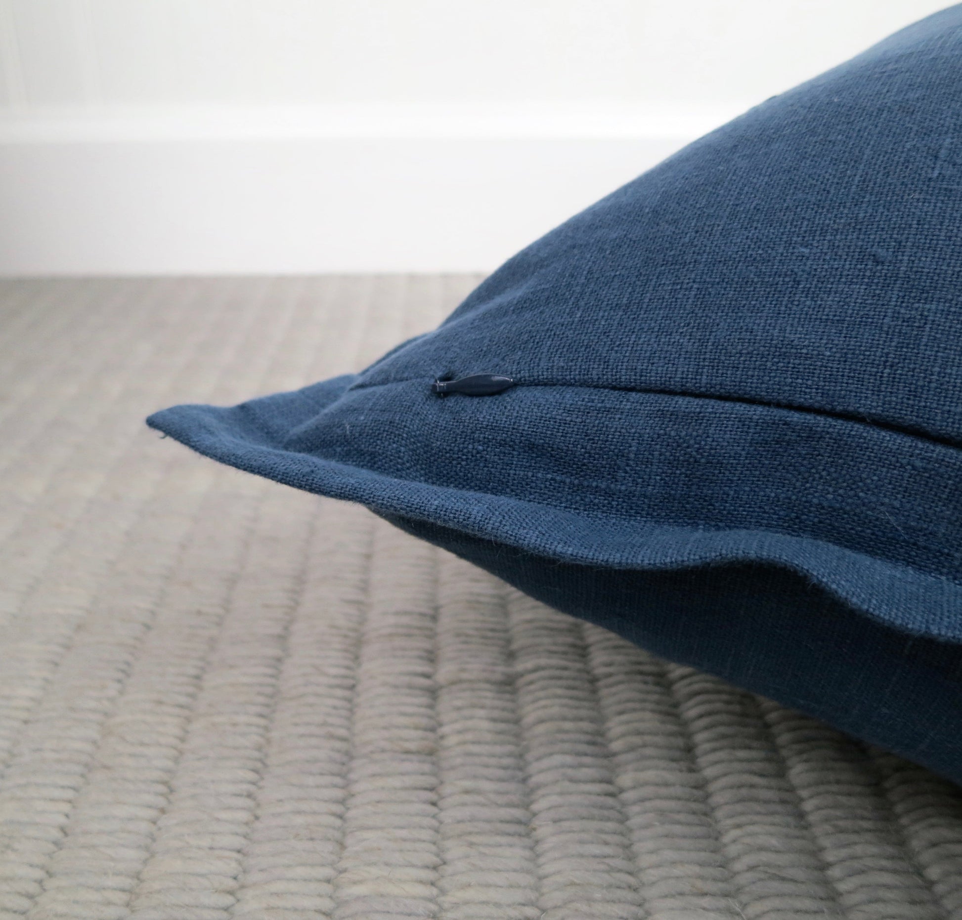 Navy Blue Linen Pillow Cover with Flange Edge - Throw